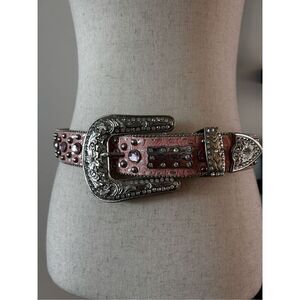 BHW Rhinestone Blingy pink leather belt western women’s belt country girl